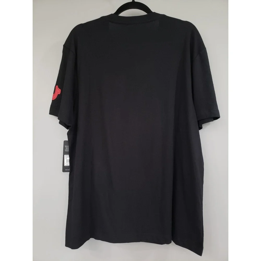NEW LARGE True Religion Logo‎ Stitch Mens Black Tee Tshirt Short SLeeve